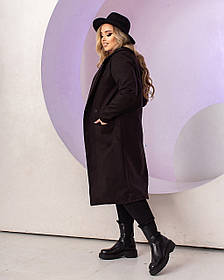 Жіноче пальто батальне кашемір 50-52,54-56 чорний, моко