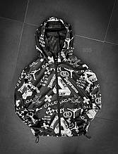 Чоловіча вітровка плащівка принт (чорно-біла) стильна легка куртка на блискавці з капюшоном sw95