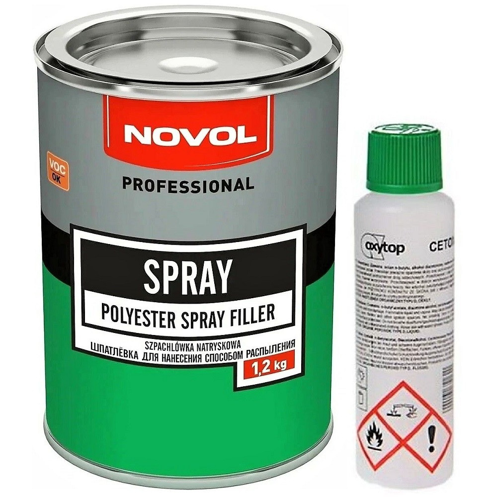 Жидкая распыляемая мелкозернистая шпатлевка Novol Spray Filler 1,2кг+50мл - фото 1 - id-p1483349998