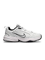 Чоловічі кросівки Nike Air Max Monarch IV All White Black Взуття Найк Аїр Макс Монарх білі шкіряні демісезон, фото 2