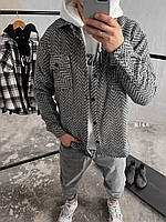 Мужская теплая рубашка в ёлочку (серая) байковая уютная комфортная осенне-зимняя одежда sR166