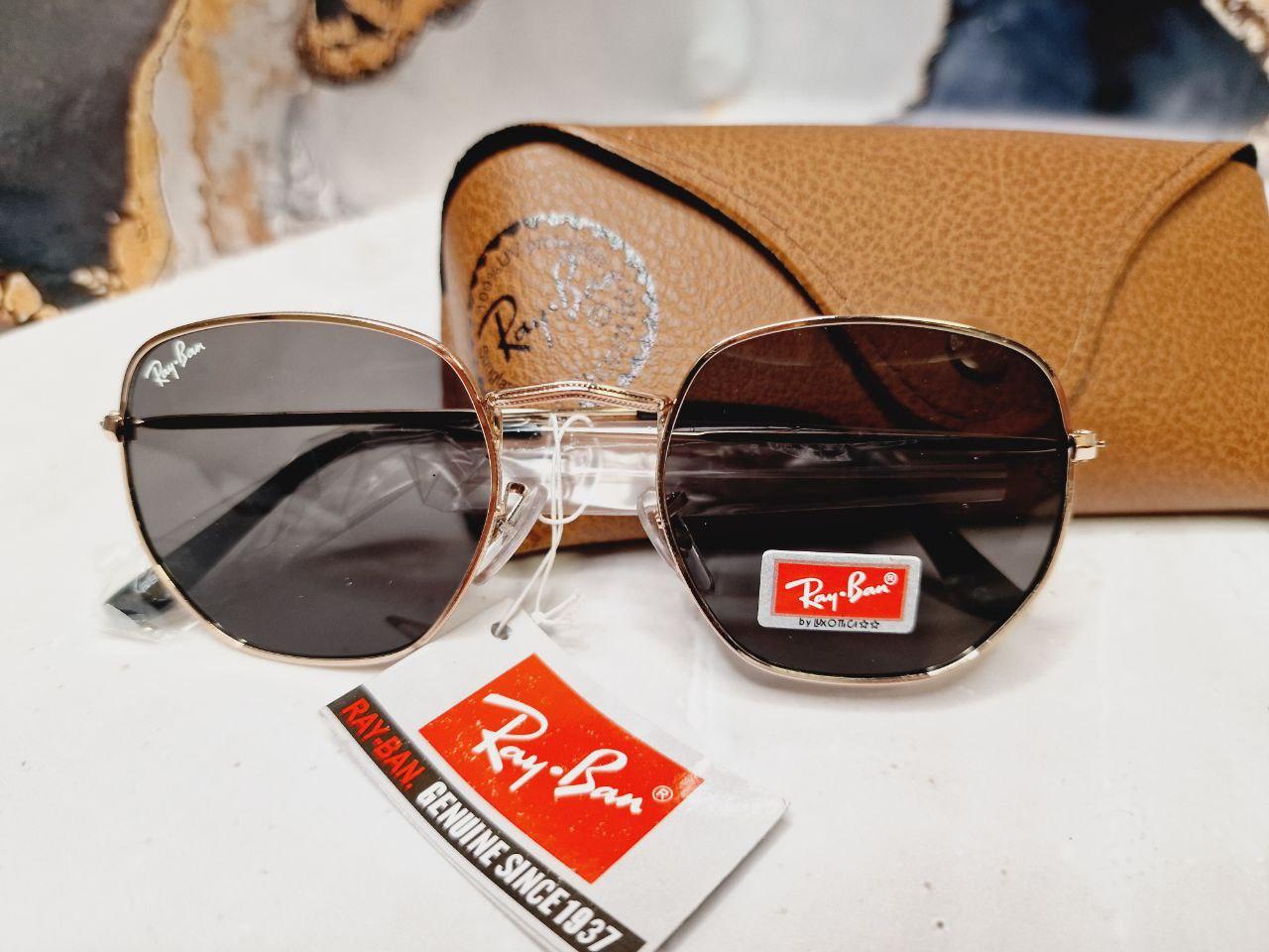 Модні сонцезахисні окуляри РЕЙ БЕН у металевій оправі золото, Чорні