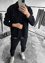 Чоловічий костюм сорочка-штани вельветовий (чорний) красивий стильний молодіжний комплект оверсайз skot17