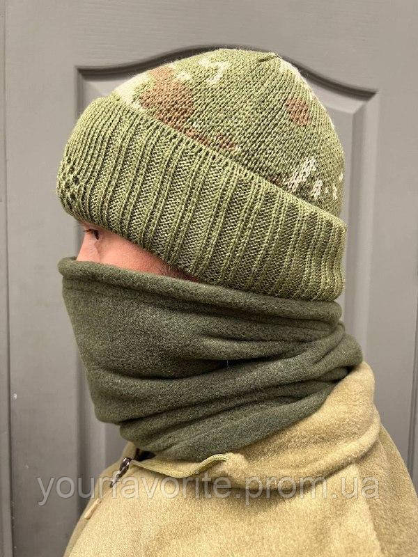 Тактична зимова шапка - балаклава утеплена на флісі Військові шапки балаклави, маска балаклава олива NATO 1488