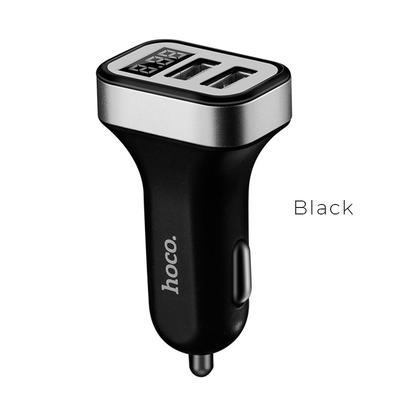 Автомобільний зарядний пристрій USB HOCO Z3 3.1A 2 USB LCD Black/silver