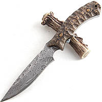 Мисливський ніж із малюнком Дамасос Boda. Нескладной нож в ножнах.