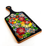 Дошка обробна Петриківський розпис ручної роботи з дерева 16х33 ПОЛЬОВІ КВІТИ Український сувенір, фото 2