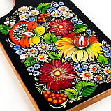 Дошка обробна Петриківський розпис ручної роботи з дерева 16х33 ПОЛЬОВІ КВІТИ Український сувенір, фото 5