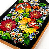 Дошка обробна Петриківський розпис ручної роботи з дерева 16х33 ПОЛЬОВІ КВІТИ Український сувенір, фото 9