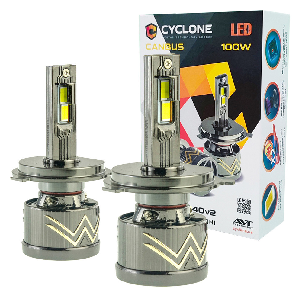 Лампа світлодіодна для фар CYCLONE LED H4 6000K 17500LM TYPE 40v2 2 шт комплект