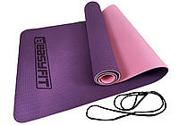 Коврик для фитнеса йоги TPE+TC 6мм фиолетовый-розовый спорта мат термопластичный Коврик фитнес