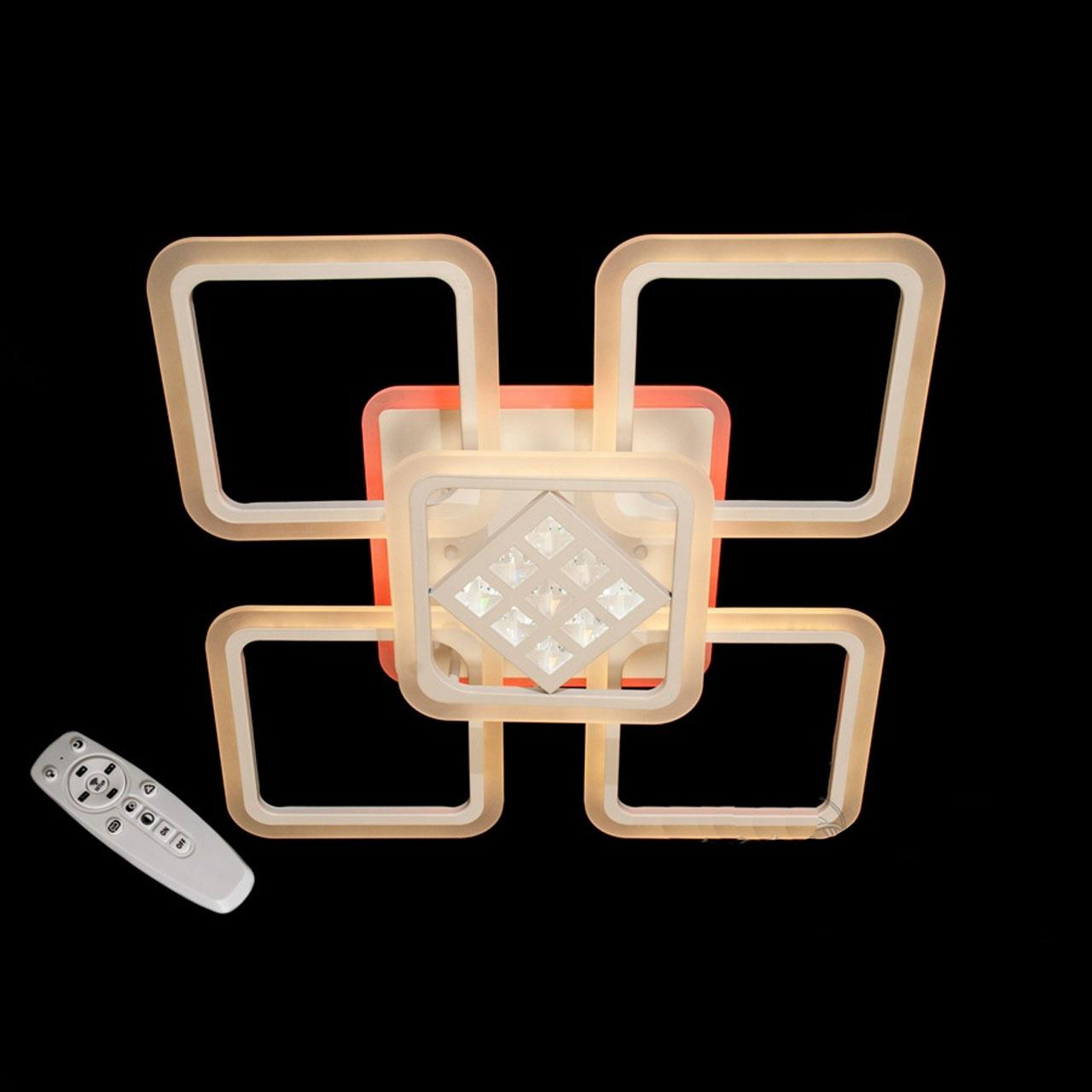 Світлодіодна люстра 125 Вт з підсвічуванням основи та пультом д/к колір каркасу білий D-A9201/4+1WH LED 3color dimmer, фото 1