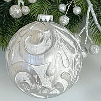 Новогодние украшения. Елочный шар винтаж LUX, 10 см. Белый с серебром