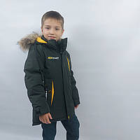Детская зимняя куртка на мальчика хаки с желтыми вставками 122,140