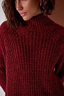 Жіночий м'який затишний пухнастий светр кольору марсала зі стійкою в'язаний із вовни з мохером преміум'якості