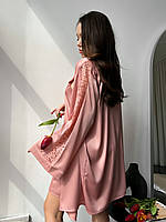 Жіночий комплект для дому та сну з мереживом із тканини армані-шовк (сорочка + халат кімоно)