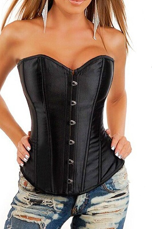 Корсет атласний чорний на шнурівці жіночий, фото 1