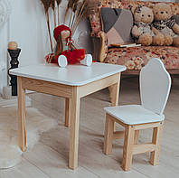 Детский столик и стульчик белоснежный. Столик с ящиком белый 0211