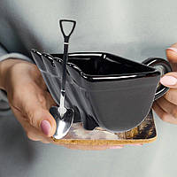 Кухоль Ківш із ложкою лопатою, Чашка Екскаваторний ківш 340 мл, Пластикова чашка чорного кольору
