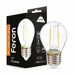 Світлодіодна LED лампа Feron LB-61 2W E27 Filament G45 куля 200Lm 2700K (тепле світло)