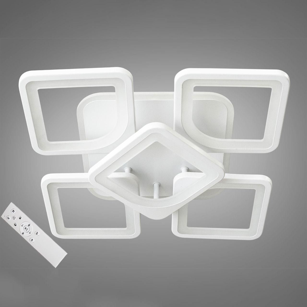 Світлодіодна люстра 80 Вт на пульті д/у з діммером і підсвічуванням основи колір каркасу білий D-MX3392/4+1S WH LED 3color dimmer, фото 1