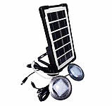 Портативна система освітлення GDTimes GD-07a 2 LED лампи + сонячна панель з прожектором 3000 mAh, фото 2