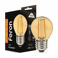 Светодиодная LED лампа Feron LB-61 2W E27 Gold Filament G45 шар 200Lm 2700K (теплый свет) золото