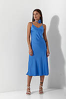 Шелковое женское платье-комбинация голубого цвета на тонких бретельках 42, 44, 46, 48