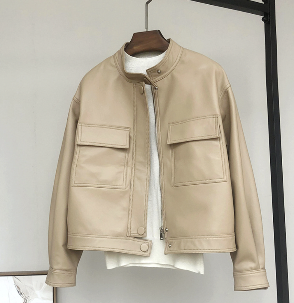 Жіноча шкіряна куртка Urban Бежевий. (0013), фото 1