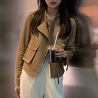 Жіноча шкіряна куртка косуха Urban Бежевий. (0028)