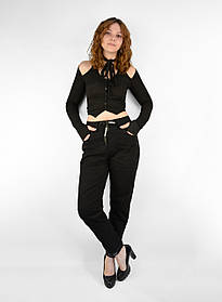 Джинси МОМ на гумці Єврозима Жіночі стильні джинси у великих розмірах від 30 до 36 Чорний колір