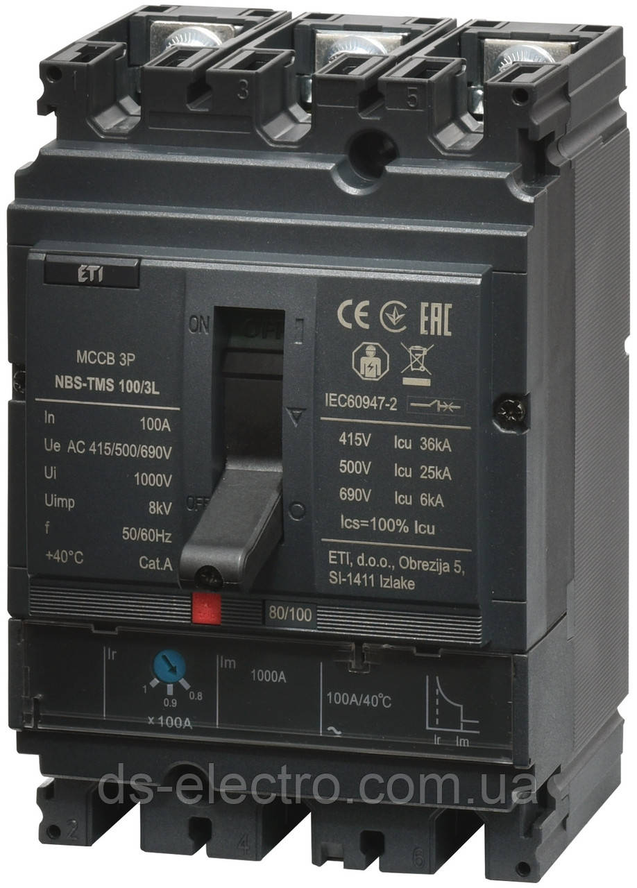 Автоматичний вимикач NBS-TMS 100/3L 20A (36kA, (0.8-1)In/фікс.) 3P