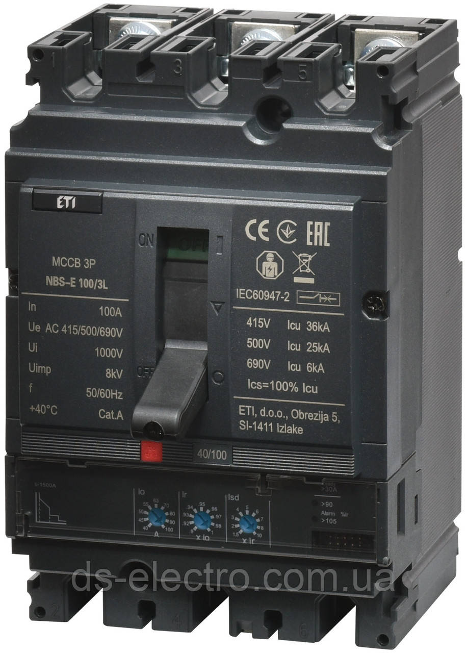 Автоматичний вимикач NBS-E 100/3L 100A (36kA, (0.4-1)In/(1.5-10)Ir) 3P