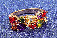 Кольцо позолоченное женское с цветными цирконами код 994 d
