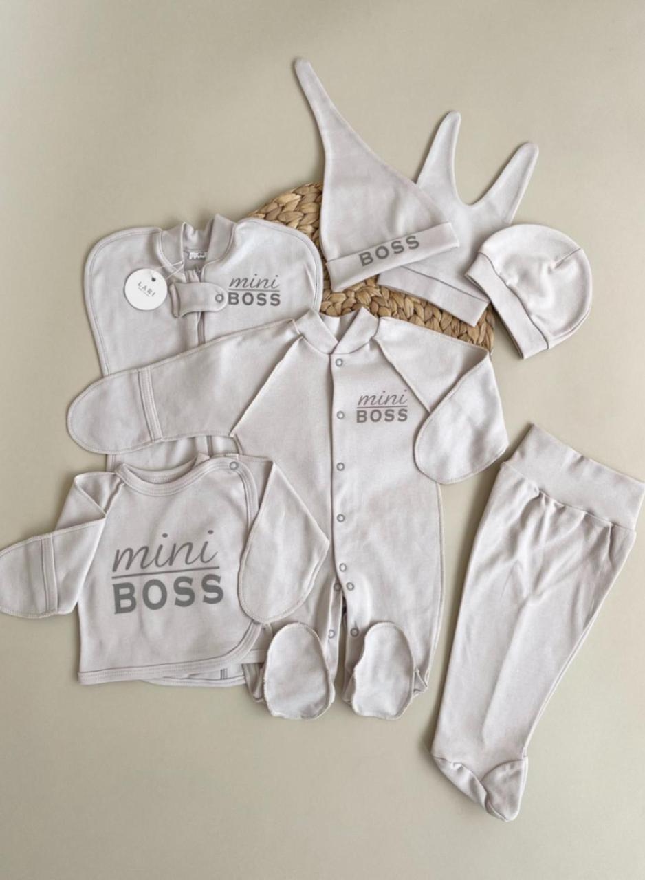 Комплект одягу 7 предметів Mini Boss для новонароджених хлопчиків на виписку, сірий