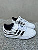 Чоловічі та Жіночі кросівки Adidas Forum 84 Low White Black білі з чорним взуття Адідас Форум шкіряні на липучці осінь весна літо, фото 2