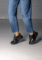 Кожаные черные демисезонные женские кроссовки