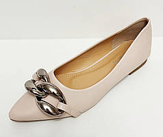 Бежеві балетки гострий ніс ланцюги 36 37