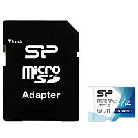Картка пам'яті Silicon Power 64Gb microSDXC U3 A1 V30 Superior Color 100R/80W + adapter (SP064GBSTXDU3V20AB)