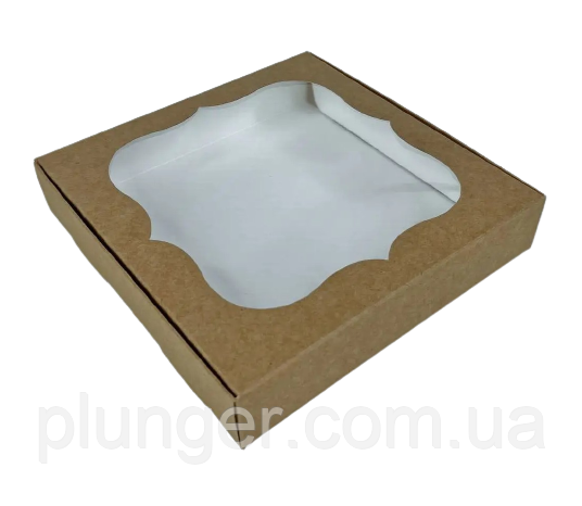 Коробка для печива, пряників з вікном, 15 см х 15 см х 3 см, мілований картон Крафт, фото 1