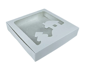 Коробка для печива, пряників з вікном, 15 см х 15 см х 3 см, мілований картон З будиночком