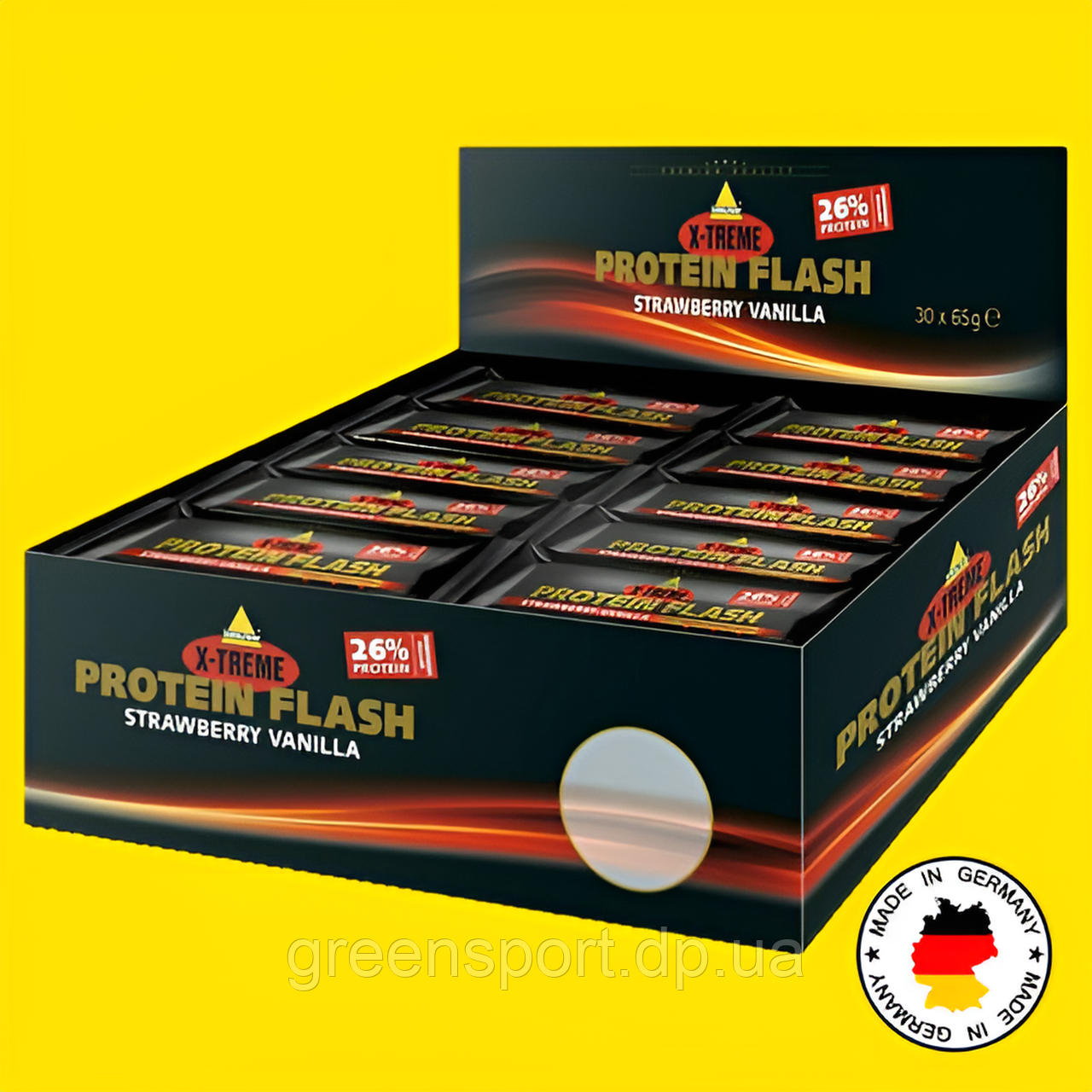 Inkospor Protein Flash смак полуниця-ваніль 30х65 г, білково-вуглеводні батончики, протеїни, молочний білок