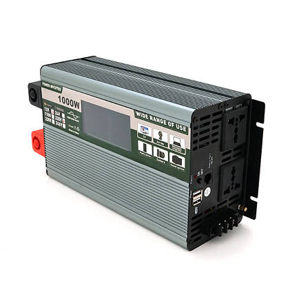 Інвертор напруги Demuda DMDPSW-1000W, 12V/220V, 1000W з правильною синусоїдою, 2 універсальні розетки, 2 USB,, фото 2