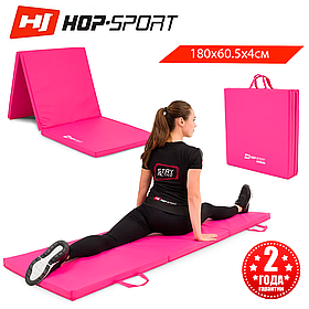 Мат для гімнастики Hop-Sport, 180 х 60.5 х 4 см, м'який, водонепроникний, складаний, рожевий