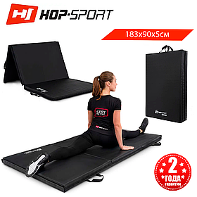 Спортивний Мат гімнастичний Hop-Sport, 183 х 90 х 5 см, жорсткий, водонепроникний, складаний, чорний