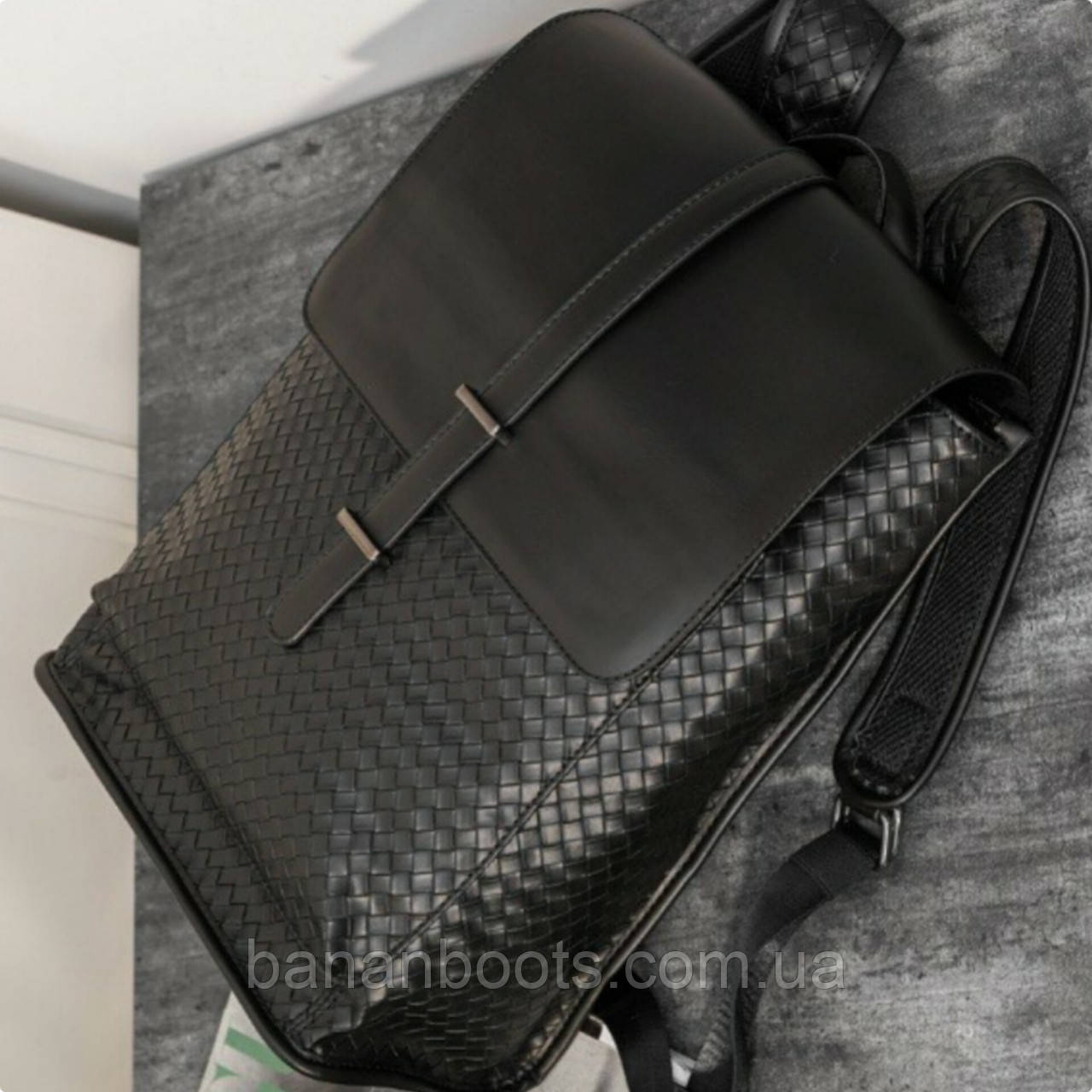 Плетений чоловічий міський чорний рюкзак, фото 1