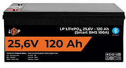Акумулятор LP LiFePO4 25,6V - 120 Ah (3072Wh) (Smart BMS 100А) з BT пластик для ДБЖ