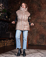 Женская жилетка с капюшоном стильная и теплая, модная безрукавка из плащевки