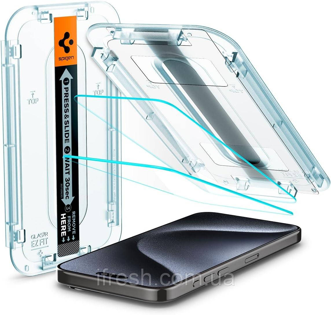 Захисне скло Spigen для iPhone 15 Pro - EZ FIT GLAS.tR (2 шт), Clear (AGL06892)