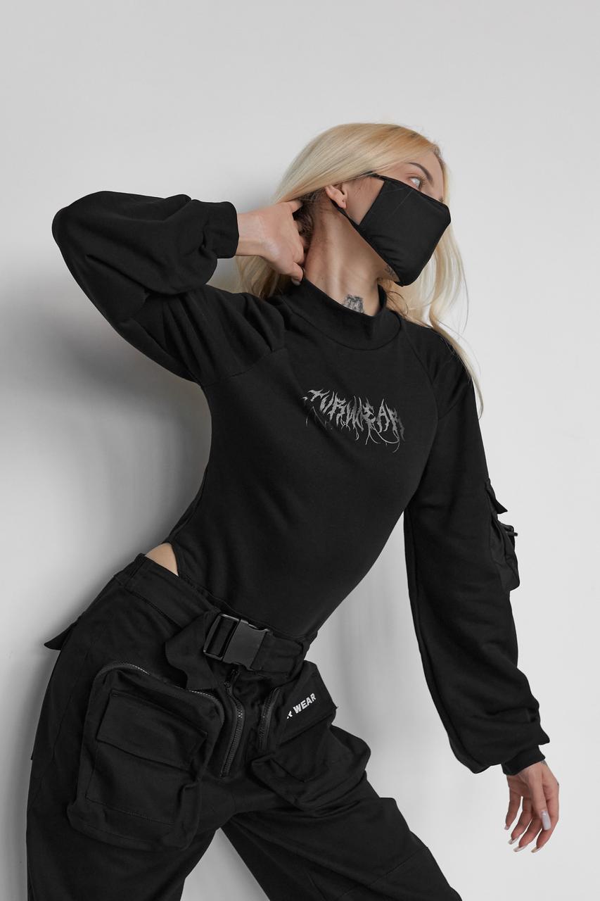 Боді жіночий чорний, з довгими рукавами, модель Фей розміри: XS, S, M, L, фото 1